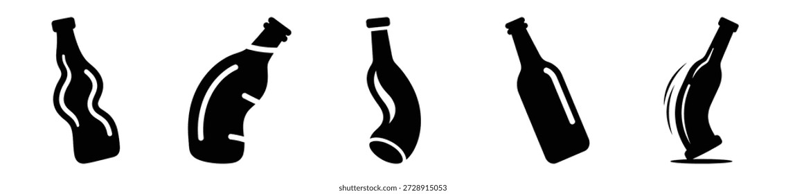 Silhouette of silly wobbling bottle vector icon set. Funny silhouette design vector stock illustration