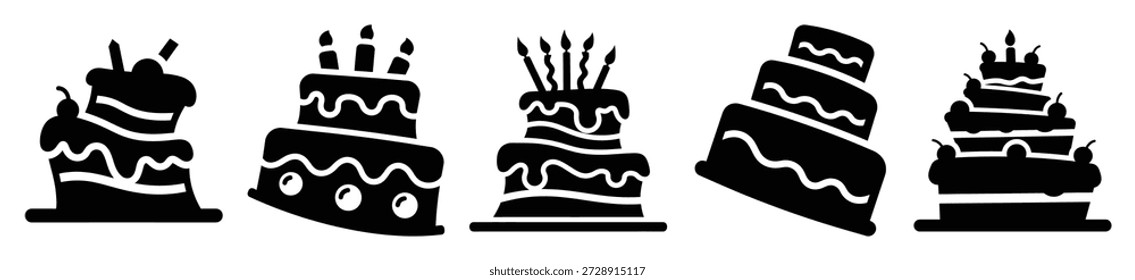Silhouette of silly wobbling cake vector icon set. Funny silhouette design vector stock illustration