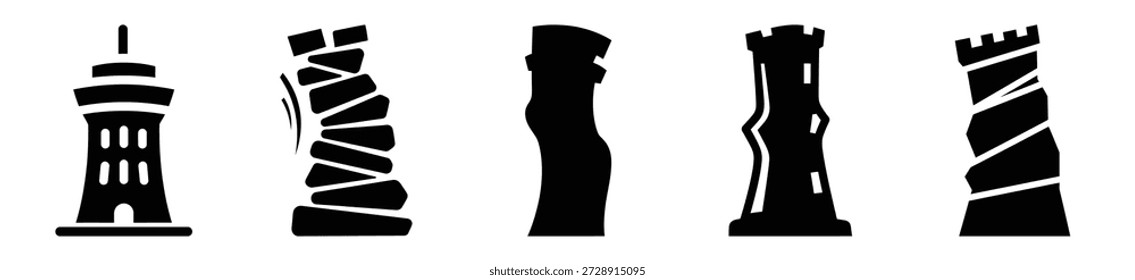 Silhouette of silly wobbling tower vector icon set. Funny silhouette design vector stock illustration