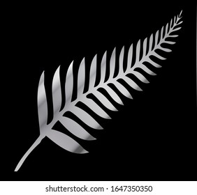 Silhouette of a silver fern the national emblem of New Zealand over a blackbackground