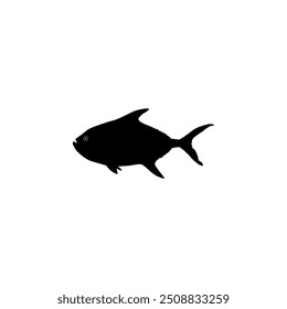 Silhueta do Prata pomfret, Bramidae, pampo, ou Pampus Fish. Estilo Plano. Pode usar para o grama do logotipo, ilustração animal, pictograma, site ou elemento gráfico de design. Ilustração de vetor