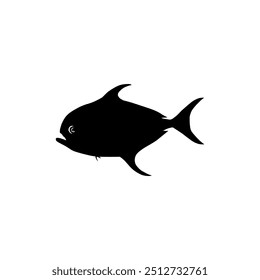 Silhouette of the Silver Pomfret, Bramidae, pampo, or Pampus Fish. Flat Style. Can use for Logo Gram, Animal Illustration, Pictogram, Website, or Graphic Design Element. Vector Illustration
