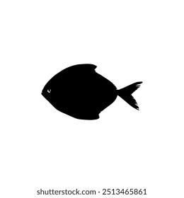 Silhouette of the Silver Pomfret, Bramidae, pampo, or Pampus Fish. Flat Style. Can use for Logo Gram, Animal Illustration, Pictogram, Website, or Graphic Design Element. Vector Illustration