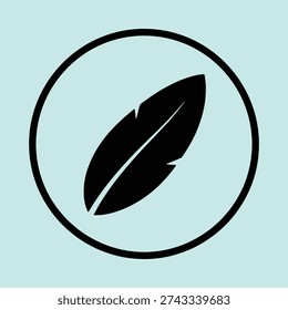 Silhouette simple black feather inside a thin circle vector illustration