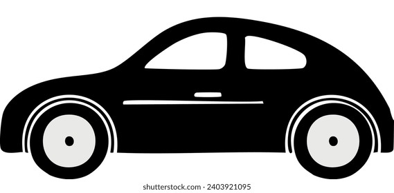 silhouette of a simple car, profile view, black and white, vector graphics