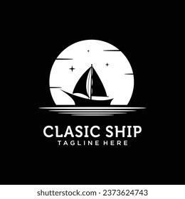 silhouette simple classic transportation ship on ocean