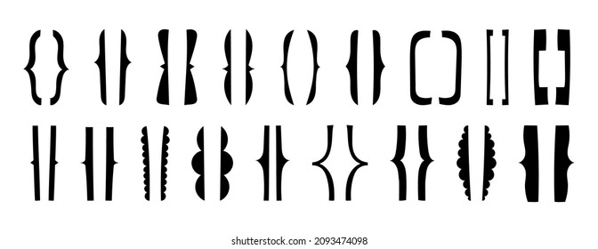 Silhouette of simple decorative brackets. Set of minimalistic hand-drawn text frames. Elegant text symbols isolated. Vector illustration of collection of punctuation marks.