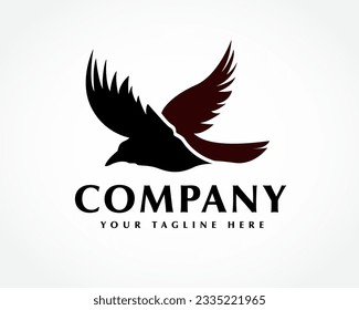 silhouette simple flying raven bird logo design template illustration inspiration