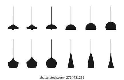 silhouette of simple hanging lamp set vector illustration isolated on white background