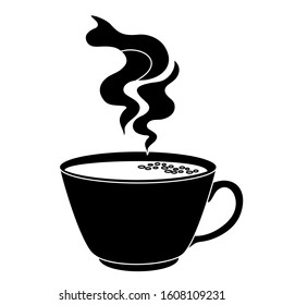 Silhouette of simple isometric coffee cup, vector clip art on a white isolated background