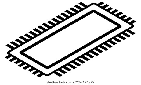 Silhouette of simple isometric schematic chip or component for microcircuits isolated on white background. Technical clipart. Vector design element.