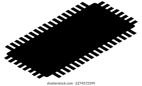 Silhouette of simple isometric schematic chip or component for microcircuits isolated on white background. Technical clipart. Vector.
