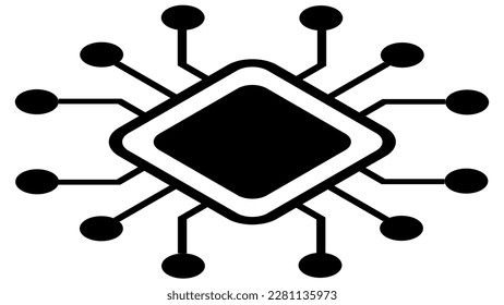 Silueta de chip esquemático isométrico simple o componente para microcircuitos aislados sobre fondo blanco. Clipart técnica. Elemento de diseño de vectores.