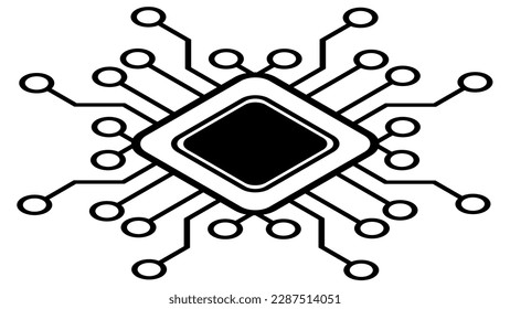 Silhouette von einfachen isometrischen Schaltungen oder Bauteilen für Mikroschaltungen einzeln auf weißem Hintergrund. Technische Clipkunst. Vectordesign-Element.