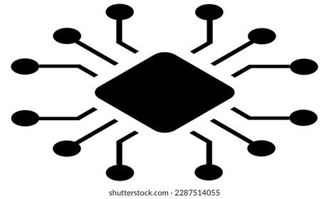 Silhouette of simple isometric schematic chip or component for microcircuits isolated on white background. Technical clipart. Vector design element.