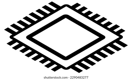 Silhouette of simple isometric schematic chip or component for microcircuits isolated on white background. Technical clipart. Vector design element.