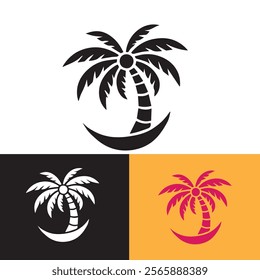 Silhouette simple palm tree icon logotype, simple design on white background.