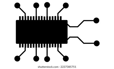Silhouette of simple schematic chip or component for microcircuits isolated on white background. Technical clipart. Vector design element.
