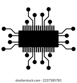Silhouette of simple schematic chip or component for microcircuits isolated on white background. Technical clipart. Vector design element.