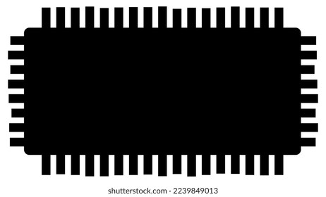 Silhouette of simple schematic chip or component for microcircuits isolated on white background. Technical clipart. Vector design element.