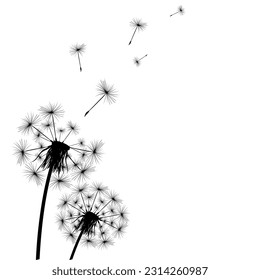 Silhouette of a simple single dandelion and ladybug