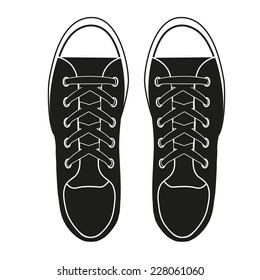Silhouette simple symbol of gumshoes. Example sneakers. Realistic Editable Vector Illustration isolated on white background.