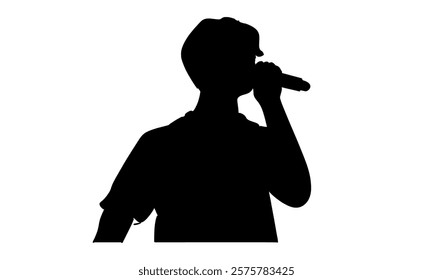 silhouette of singer posing with microphone vector illustration