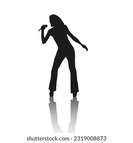 silhouette of a singer standing holding a mic, stylish, shouting and singing a song, musician, band, singing