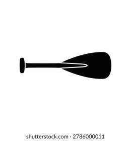 Silhouette of a single black paddle with a T-grip handle and a teardrop blade, isolated on a white background, ideal for canoeing and kayaking themes.