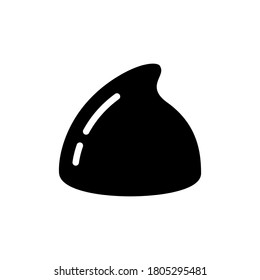 Silhouette of single chocolate chip icon. Outline logo of baking chocolate drops. Black illustration of ingredient for cooking dessert, sweets. Flat isolated vector on white background. Cocoa food