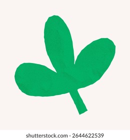 Silhouette of a single green leaf with jagged torn edges. Crumpled paper with gritty halftone style, ideal for simple collage elements.