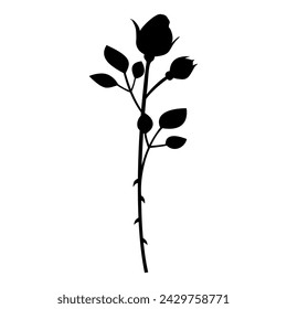 Silhouette of a single rose, bud rose, icon, vector