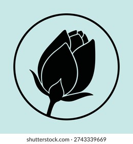 Silhouette single rose bud inside circle vector illustration