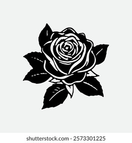 Silhouette of a Single Rose with Elegant Lines, A Romantic Vector Design for Floral Art