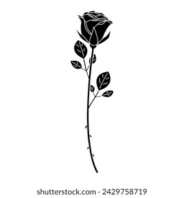 Silhouette of a single rose, icon, vector