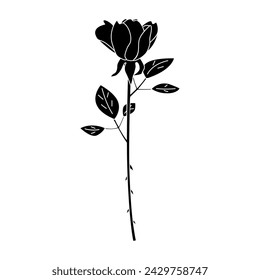 Silueta de una sola rosa, icono, vector