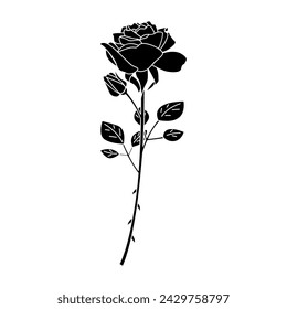 Silhouette of a single rose, icon, vector