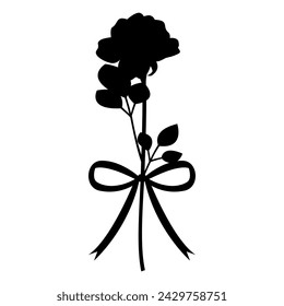 Silhouette of a single rose and ribbon, icon, vector