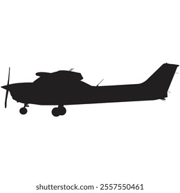 A silhouette of a single-engine light civil aircraft