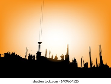 Silhouette of site construction background