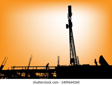 Silhouette of site construction background