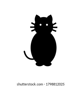 Silhouette of sitting black cat with eyes, ears, tail, whiskers and paws. Vector illustration