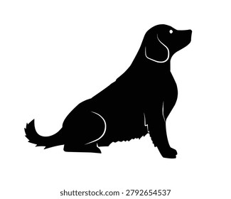 Silhouette of a sitting dog with floppy ears, facing right, on a white background, capturing a calm and attentive posture.