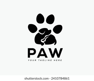 Silhouette sitzender Hund, der Pfoten formt Logo Design-Vorlage Illustration