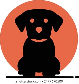 Silhouette of a sitting dog in front of an orange circle