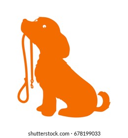 silhouette of a sitting dog holding it's leash in it's mouth, patiently waiting to go for a walk. vector