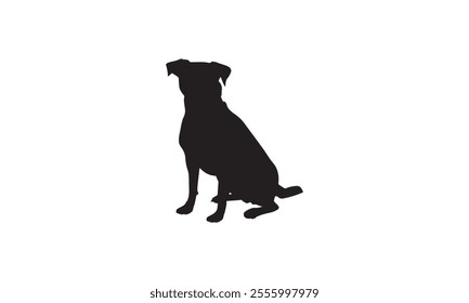 Silhouette of a sitting dog isolated on white background. Simple black vector illustration for design and print