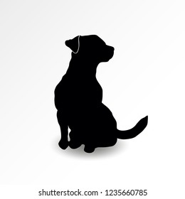 Silhouette Of A Sitting Dog Looking Up At Right Side. Jack Russell Terrier Sniffing Air. Vector Illustration