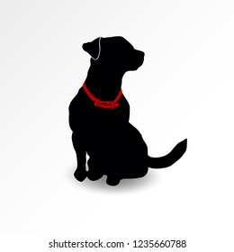 Silhouette Of A Sitting Dog Looking Up. Jack Russell Terrier Sniffs The Air. Vector Illustration