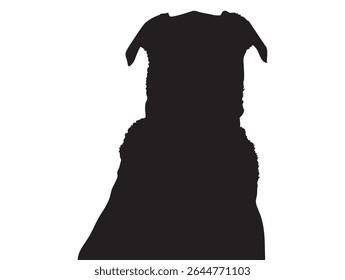 Silhouette of Sitting Dog with Upright Ears on White Background